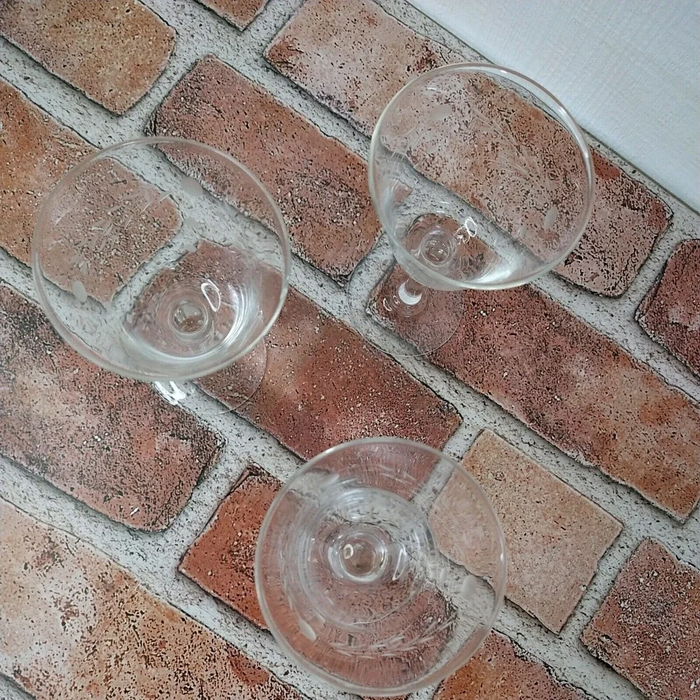 Set of 3 Etched Cordial Glasses Stemmed Clear 4.5in Barware‎ Bundle